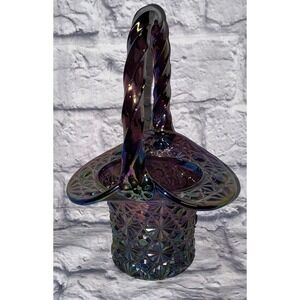 Fenton Purple Carnival Glass Daisy & Button Basket 8" Tall